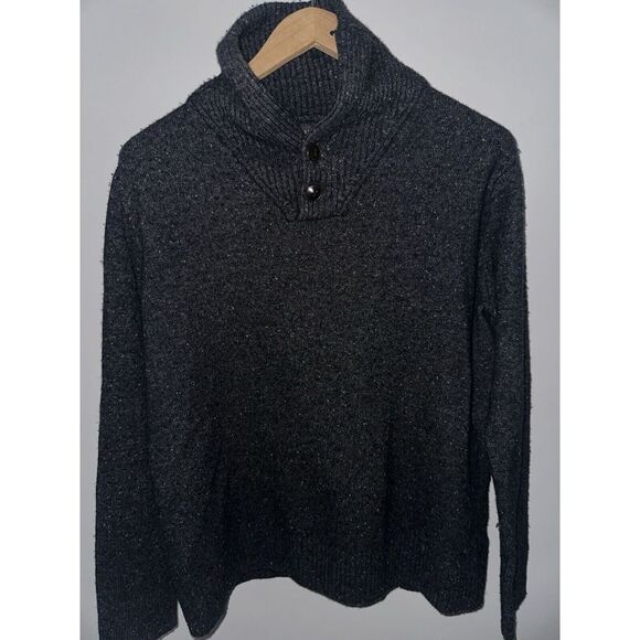 J. Crew Sweater XL Rugged Merino Wool Two-button Shawl Collar Pullover Speckled - Picture 2 of 7